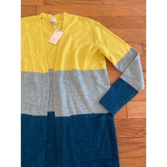 NWT A New Day, women’s yellow/blue color blocked long open cardigan size small - Picture 3 of 9